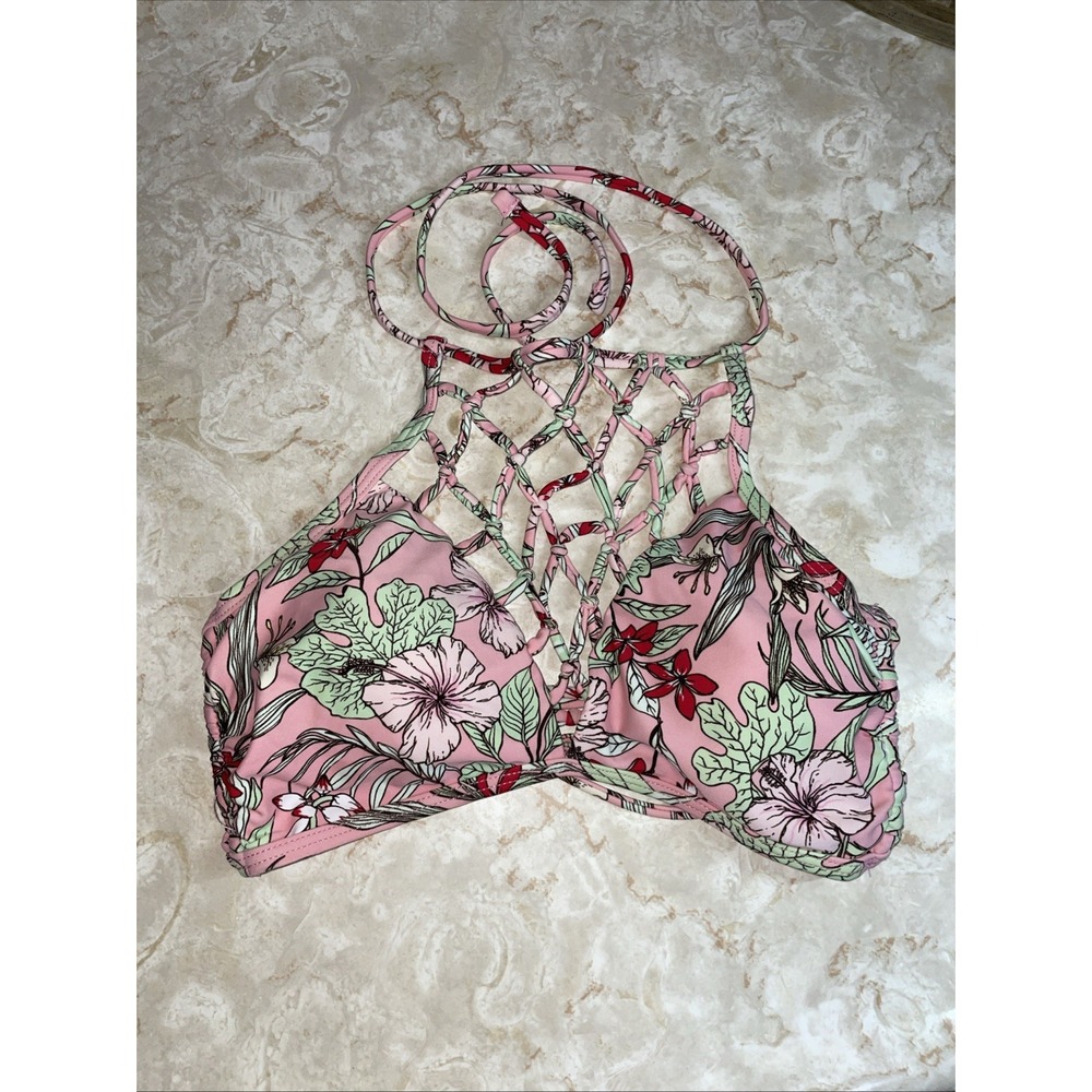 rue‎ blue small string bikini top with netted front